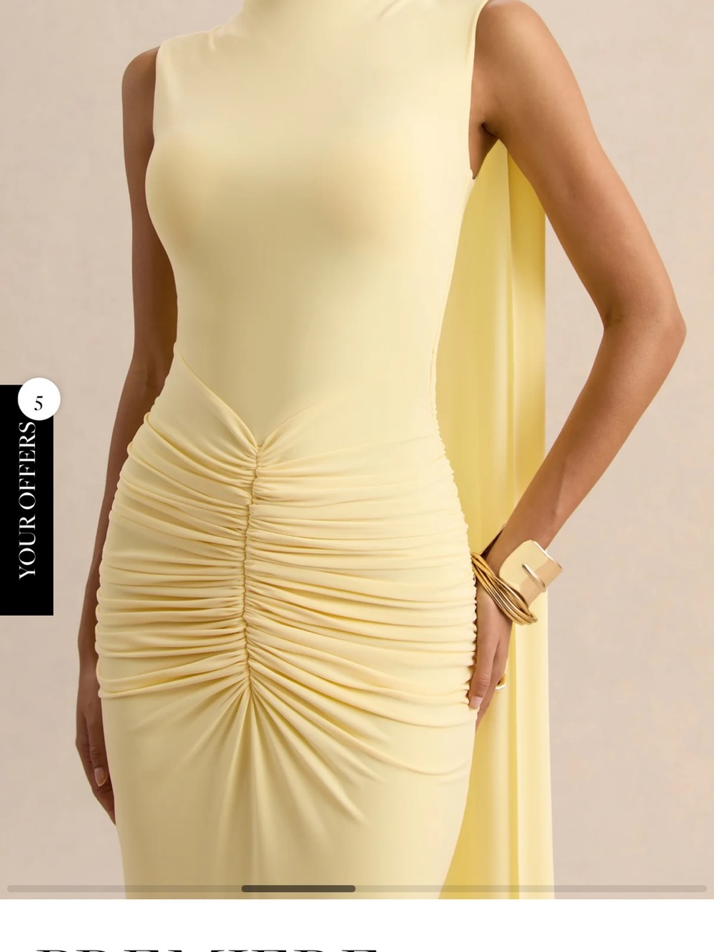 Backless Draped Evening Gown in Soft Yellow - Picture 3 of 6